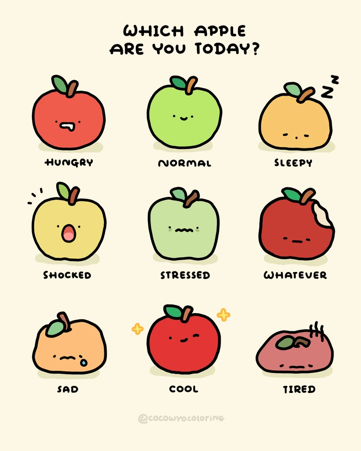 Un coloriage amusant sur les humeurs qui demande quelle pomme vous êtes aujourd’hui